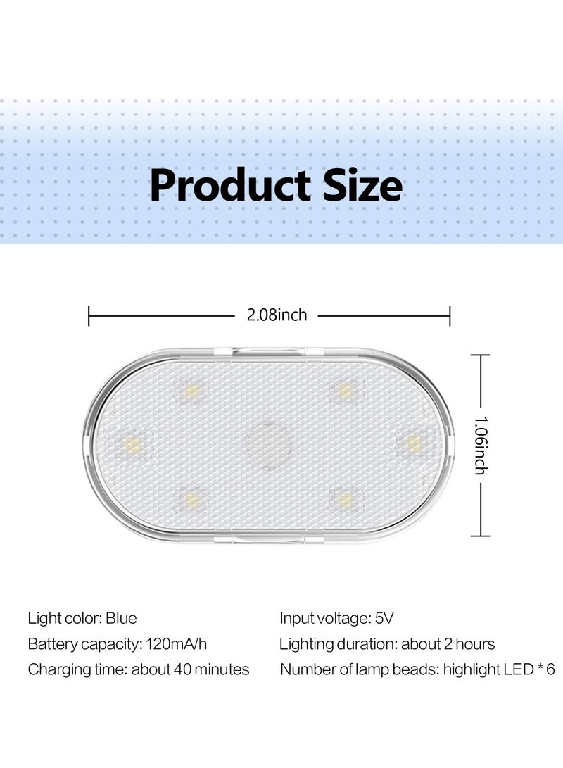 أضواء LED للسيارة، أضواء LED صغيرة محمولة داخلية للسيارة تعمل باللمس مع 6 حبات مصباح LED ساطعة، إضاءة قابلة لإعادة الشحن عبر USB، ضوء طوارئ للسيارة (ضوء أزرق) - Image 2